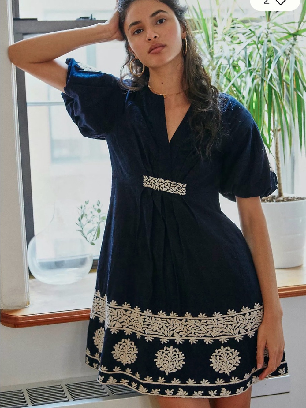 Anthropologie Black Orla Mini Dress Boho Embroidered Cottagecore Size 0